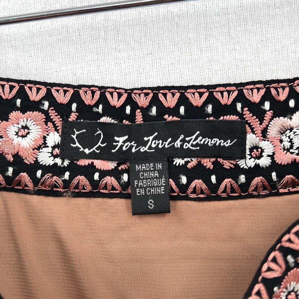 FOR LOVE AND LEMONS Persephone Embroidered Mini Skirt Womens Small Black Pink - Picture 11 of 16